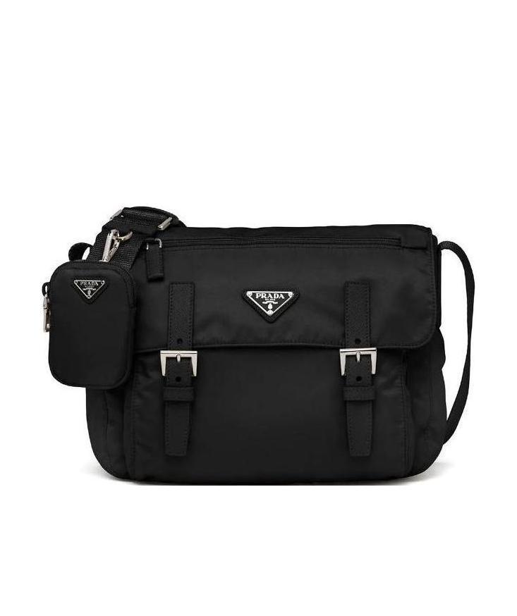 Prada Re-nylon Triangle Logo-plaque Shoulder Bag In Black