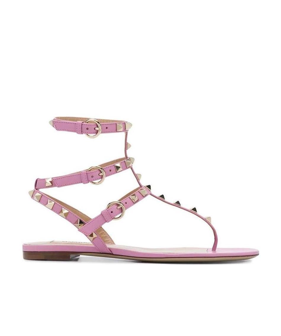 Valentino Rockstud Flat-soled Sandals In Pink