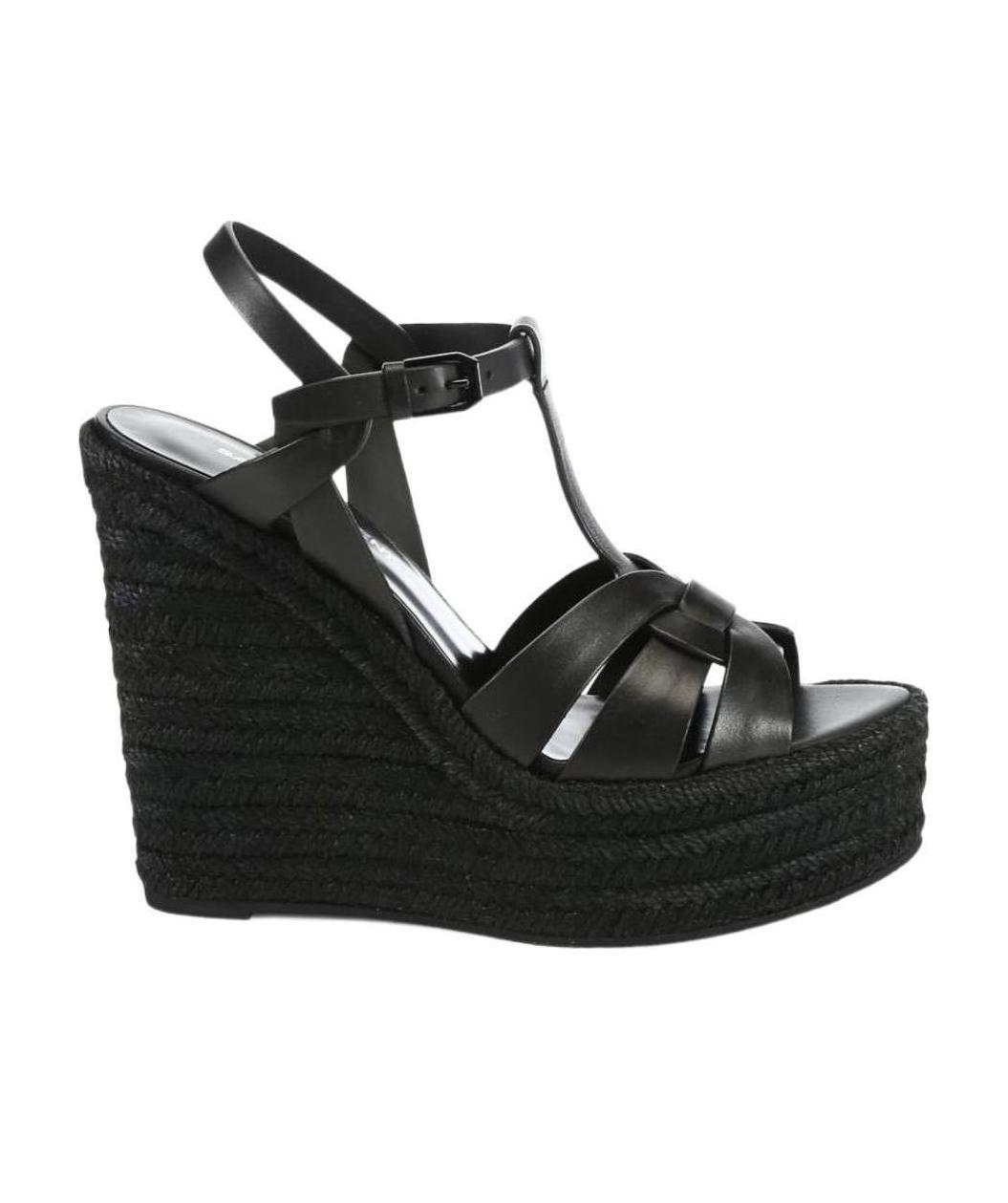 Shop Saint Laurent Tribute 85mm Wedge Sandals In Black