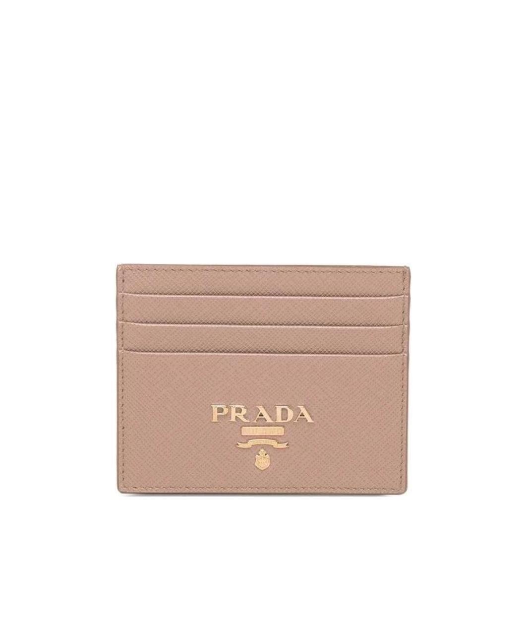 Prada Saffiano Leather Card Holder In Nude