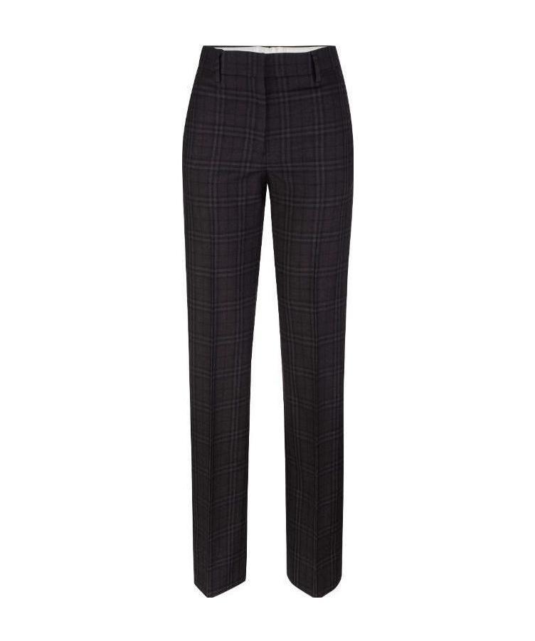 Burberry Check Wool Tailored Trousers In Black