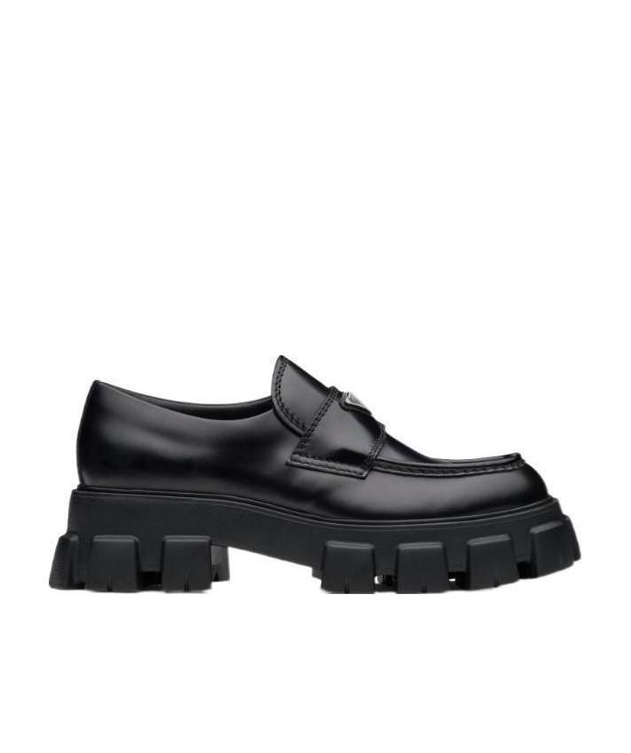 Prada Monolith Patent Leather Flatform Loafers In Black