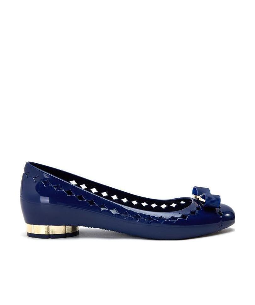 Ferragamo Navy Blue Bow Ballet Shoes