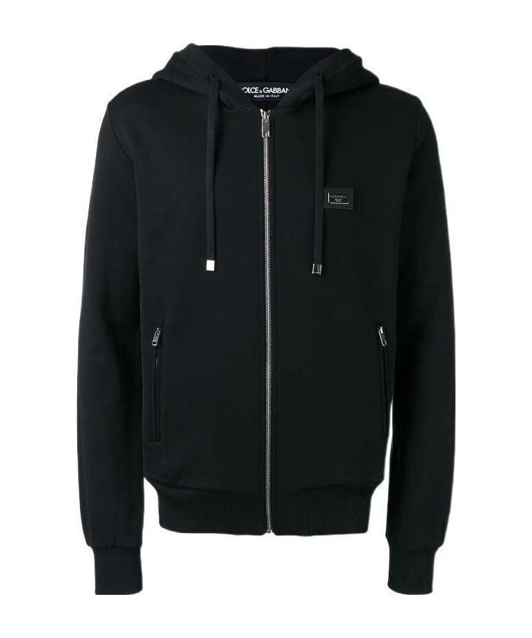 Dolce & Gabbana Drawstring Zip Hoodie In Black