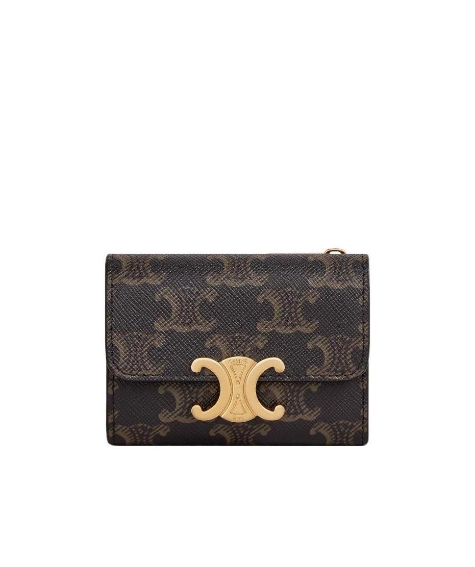 Celine Triomphe Small Wallet In Brown Canvas With Leather Trims For Women In Brown