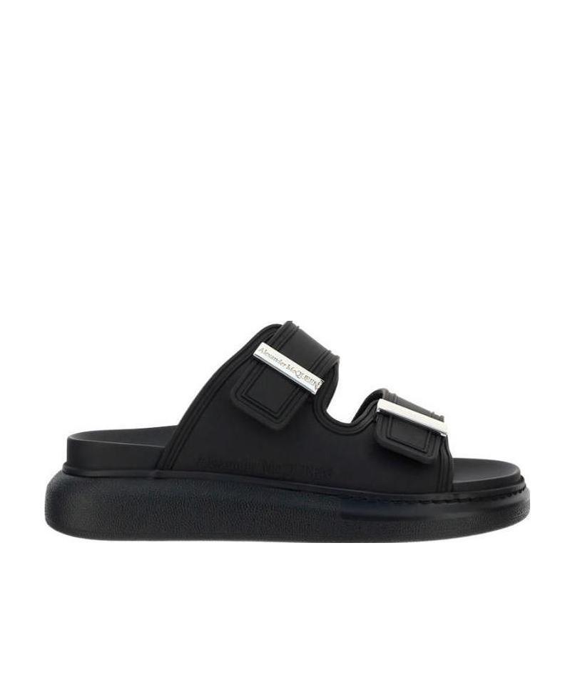 Alexander Mcqueen Womens Lamb Fur Slip On Slide Sandals In Black