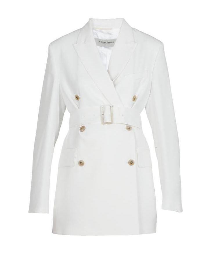 Golden Goose Double-breasted Belted Blazer In White