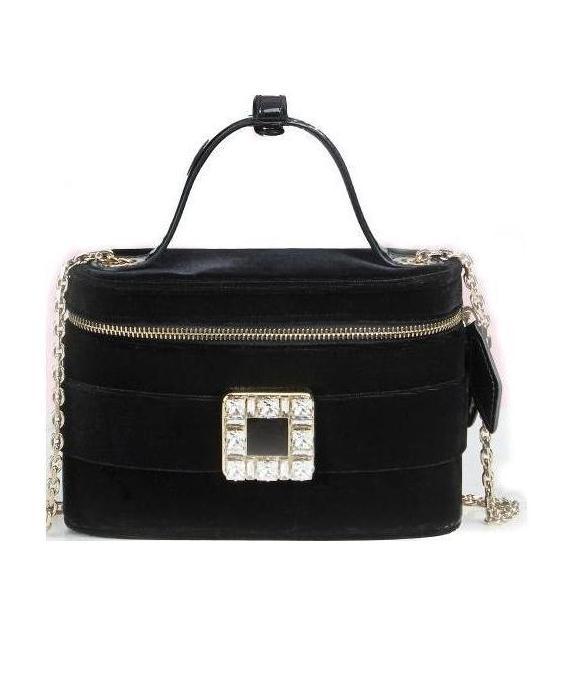Roger Vivier Vanity Strass Buckle Micro Tote Bag In Black