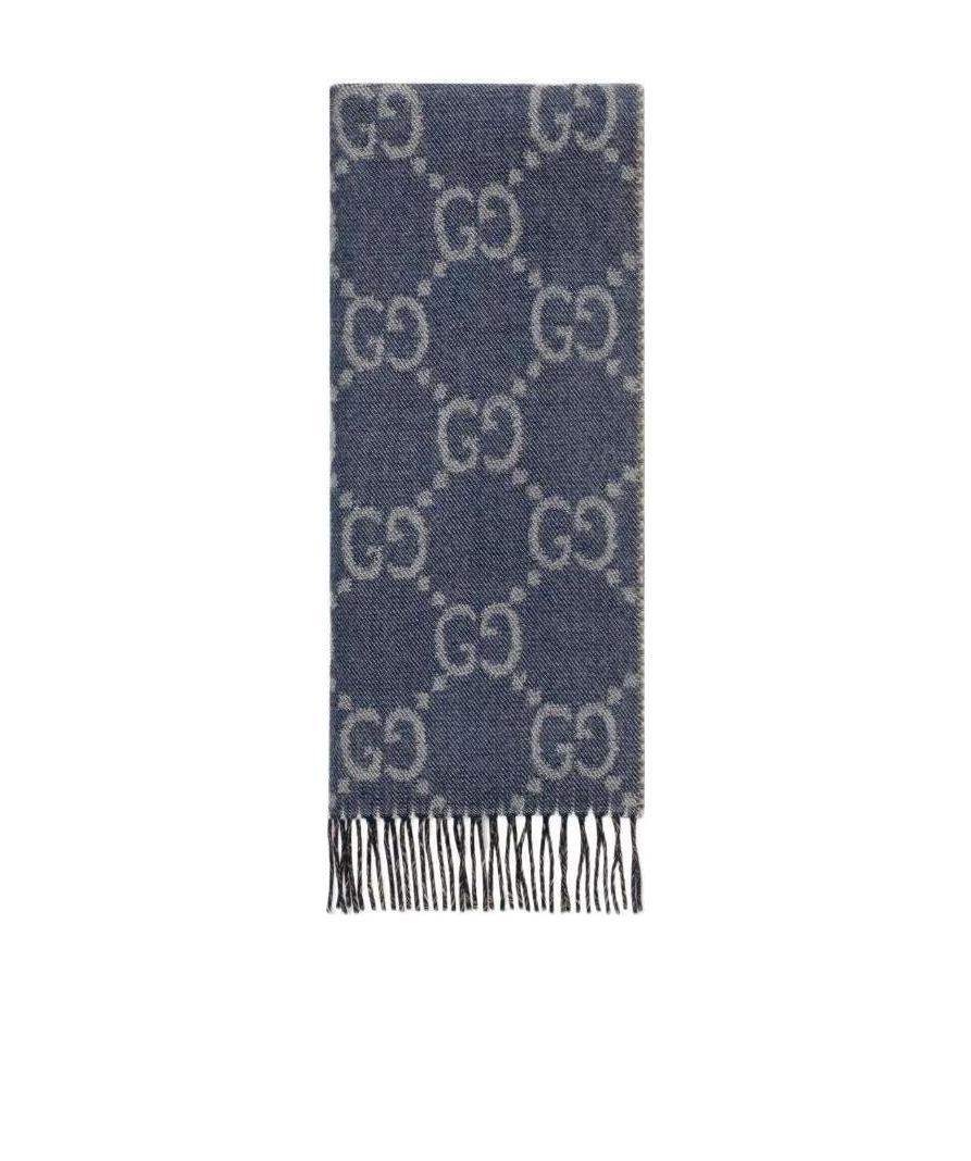 Gucci Gg Jacquard Knit Scarf In Blue