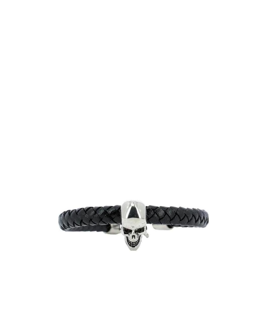 Alexander Mcqueen Skull Charm Braided Bracelet In Black