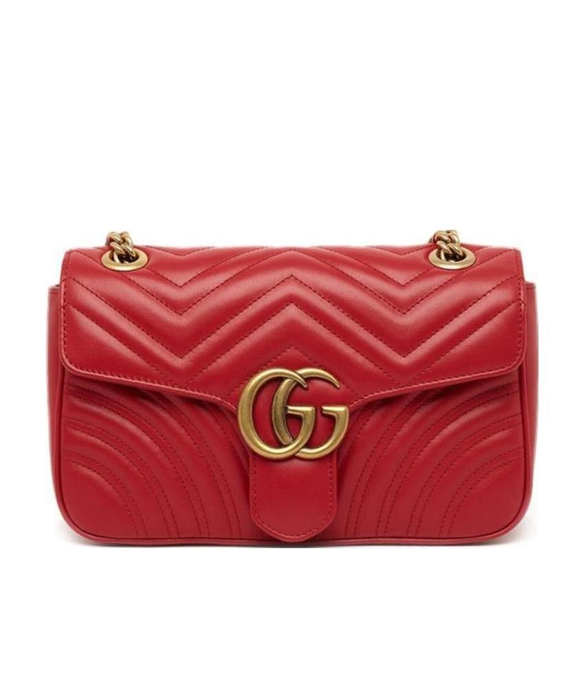 Gucci Red Leather Chevron Quilted Shoulder Handbag For Women In Red