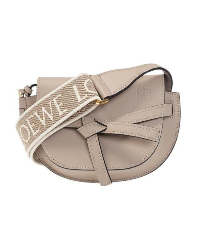 Shop Loewe Mini Gate Dual Bag In Soft Calfskin And Jacquard In Nude