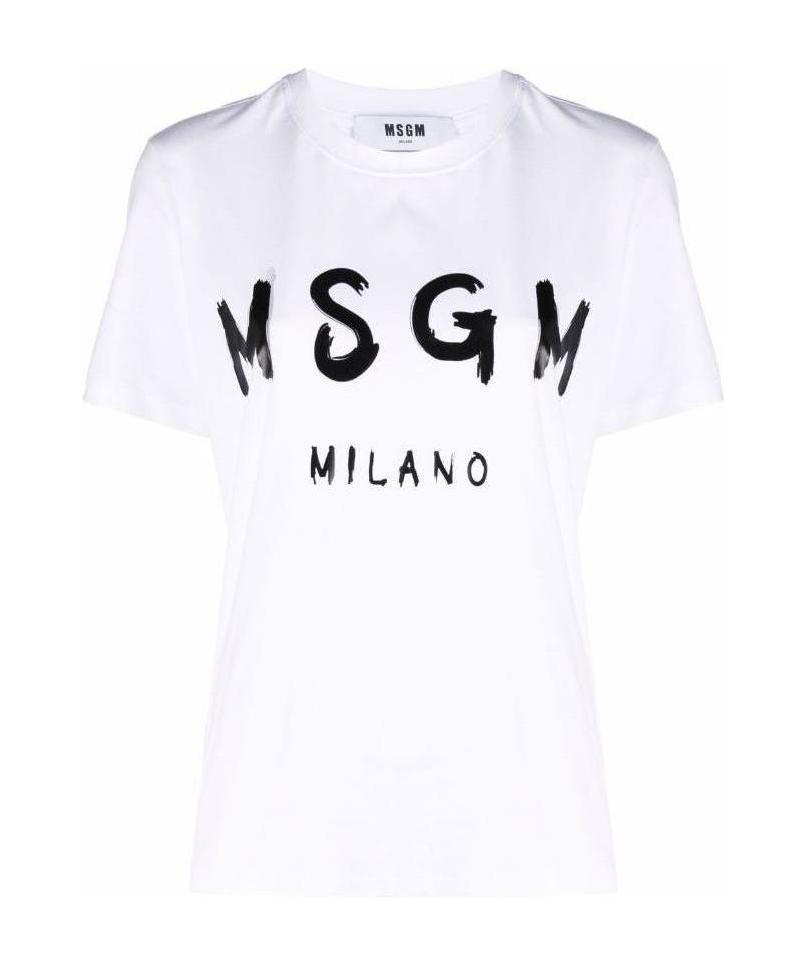 Msgm Round Neck Short Sleeves Straight Hem In White