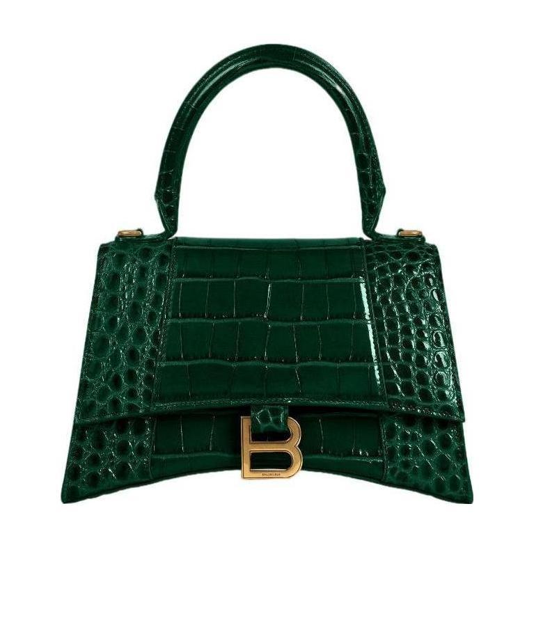 Balenciaga Borsetta Hourglass Xs Con Lavorazione Coccodrillo Da Donna In Verde In Green