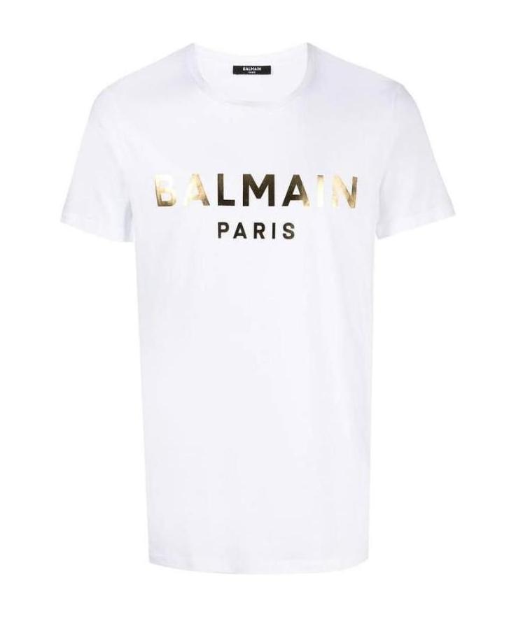 Balmain Cotton T-shirt With Laminated Logo Print In White