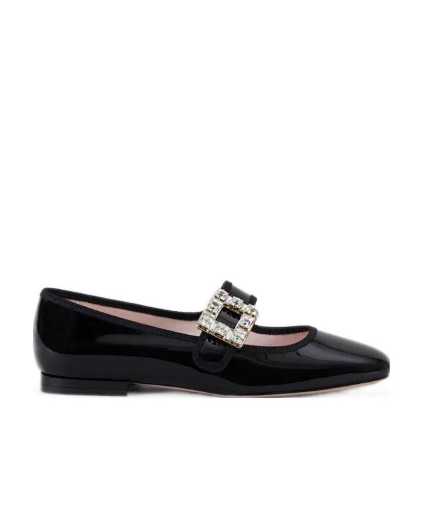 Roger Vivier Très Vivier Strass Babies Crystal-embellished Patent-leather Ballet Flats In Black