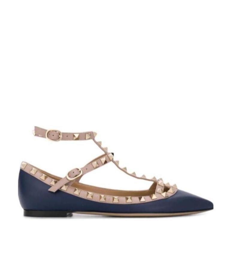 Valentino Rockstud Pointed Ballet Flats In Nude