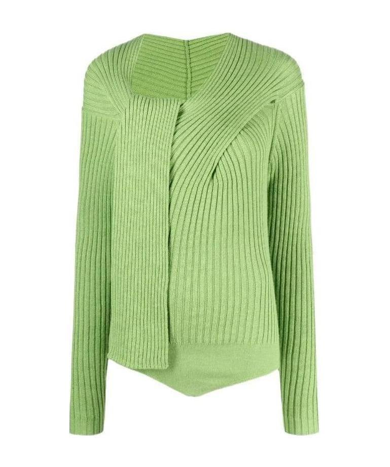 Msgm Ribbed-knit Knot-detail Top In Green