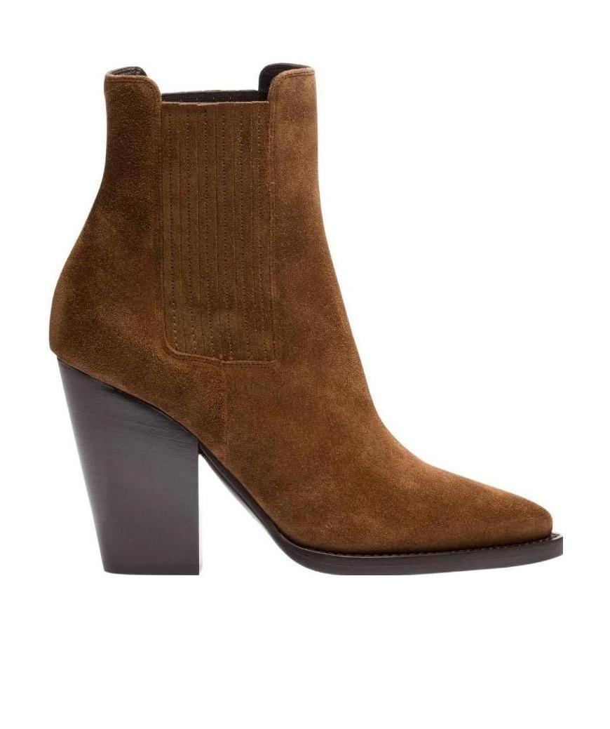 Saint Laurent Theo Chunky-heel Ankle Boots In Brown