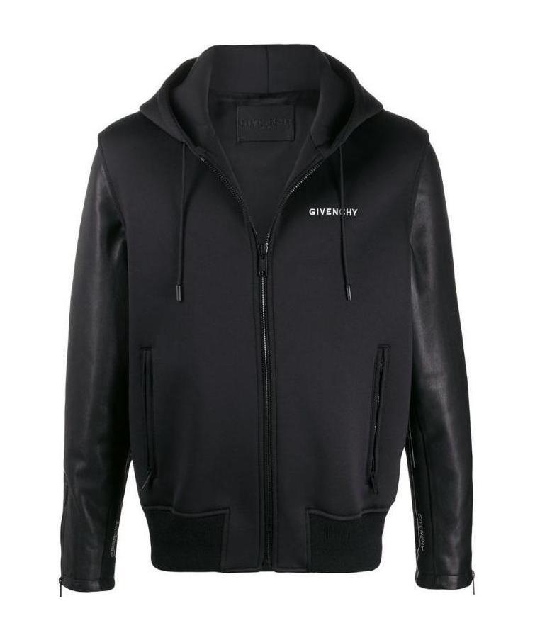 Givenchy Leather Sleeves Hooded Jacket In Black