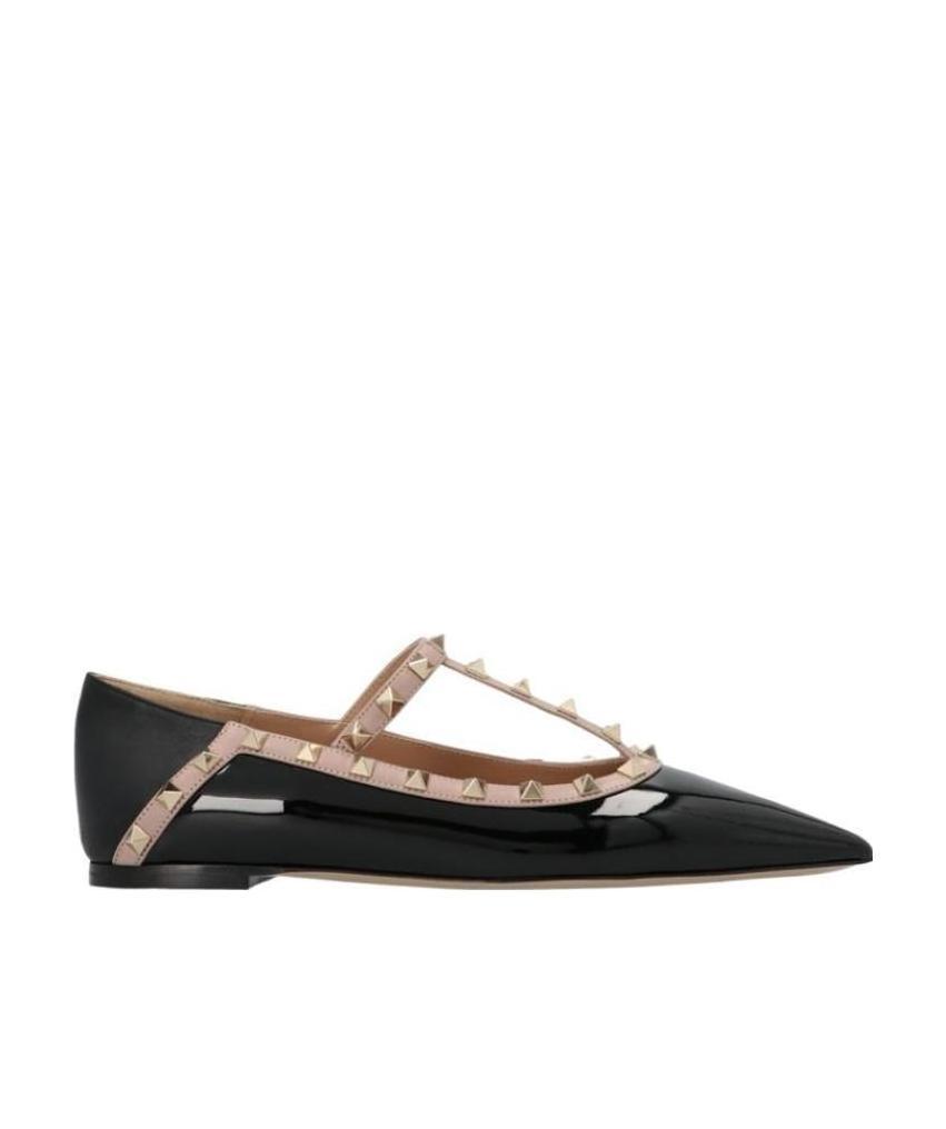 Valentino Pointed Rivet Flat Ballet Shoes In Black