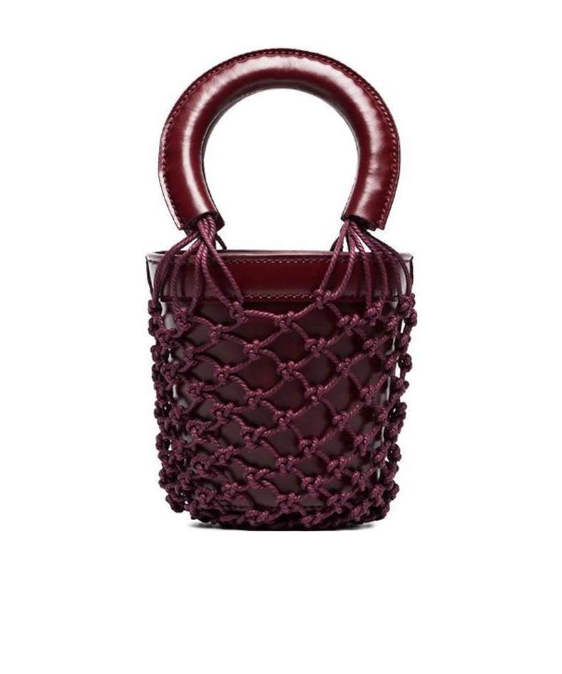 Staud Moreau Wine Red Real Leather Mini Bucket Bag In Brown