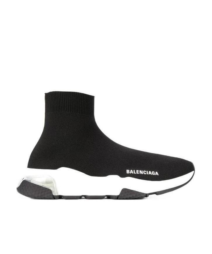 Balenciaga Speed Lt Logo-print Stretch-knit High-top Sneakers In Black