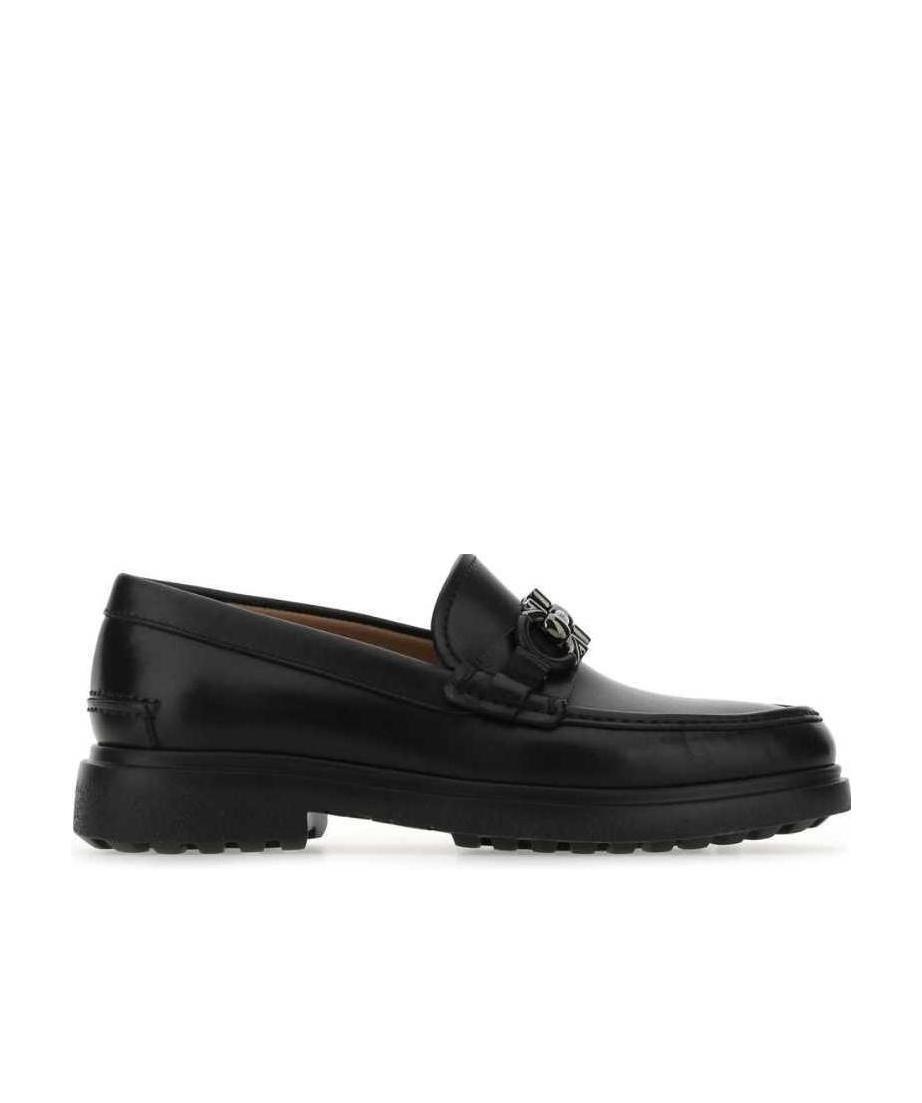 Ferragamo Leather David Loafer With Gancini Hook For Men In Black