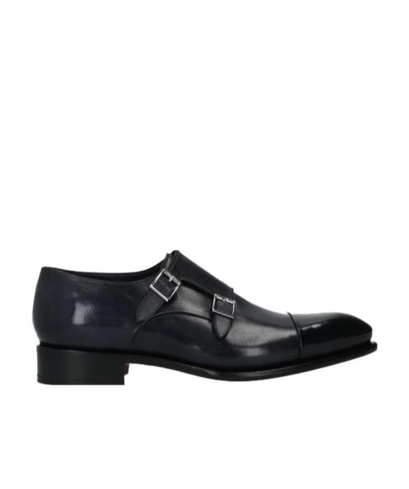 Santoni Ira Double Monk Strap Shoe In Black