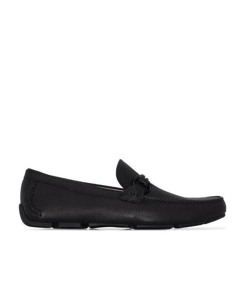Ferragamo Black Solid Loafers In Black