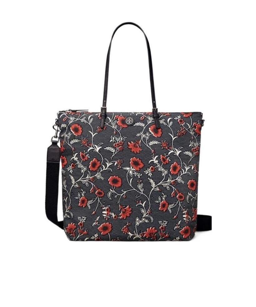 Tory Burch Printed Nylon Tote Bag In Black