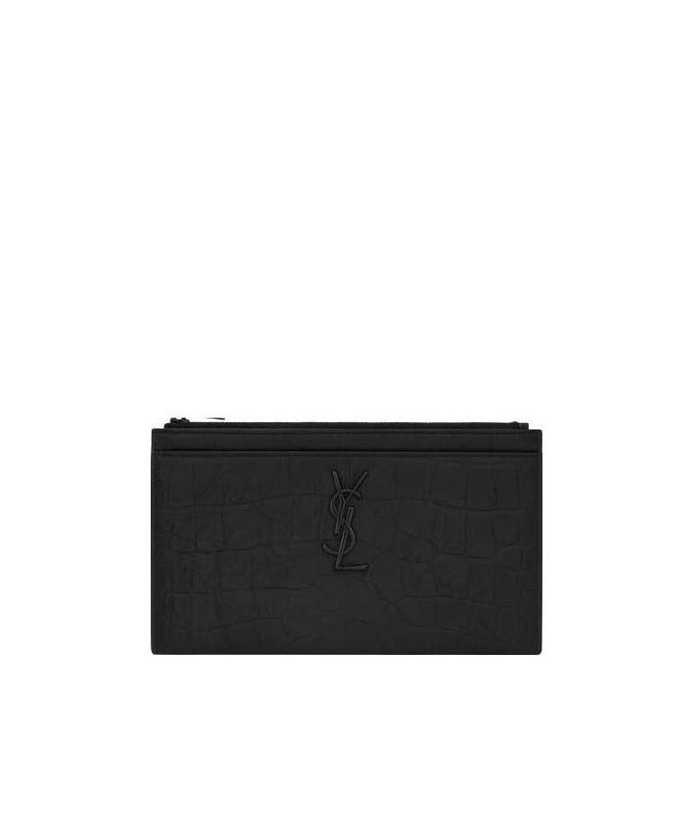Saint Laurent Monogram Zipped Clutch Bag In Black