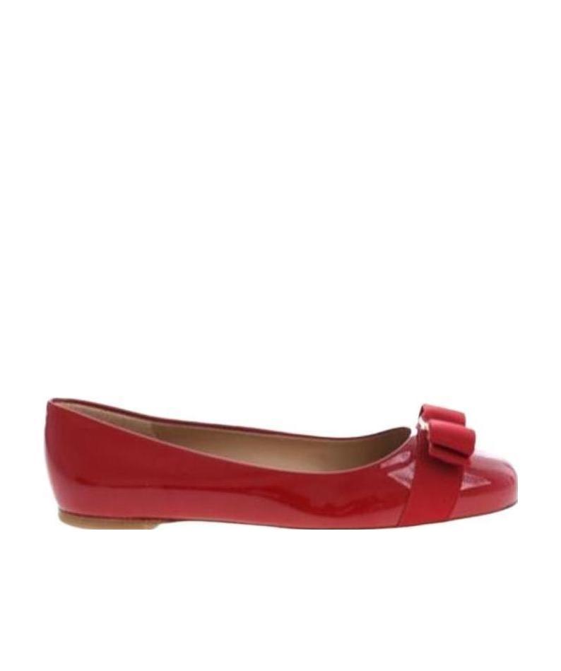 Ferragamo Varina Patent Leather Bow Ballerina Flats In Red