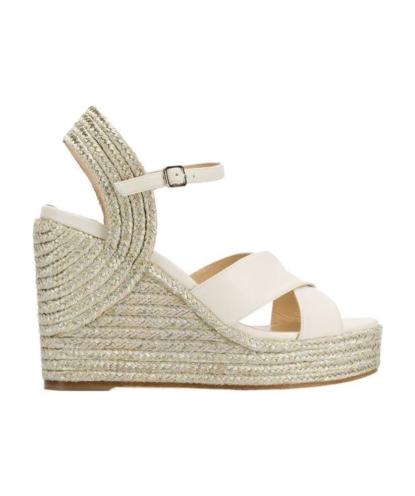 Jimmy Choo Heel Wedge Sandals Cross Straps In Nude