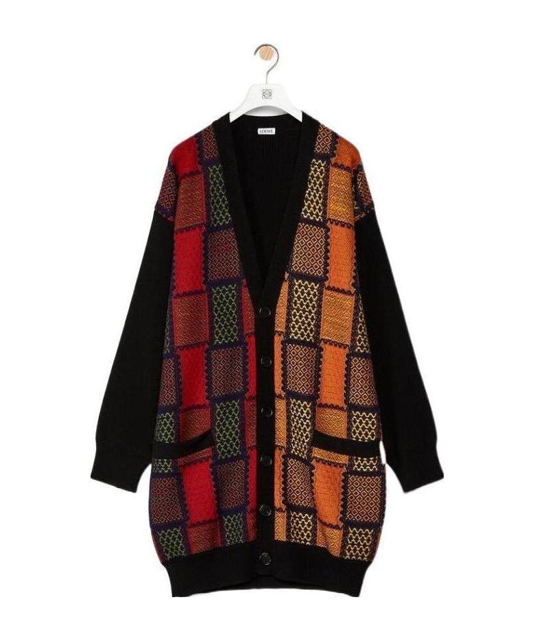 Loewe Oversized Check Patterned Cardigan In Black