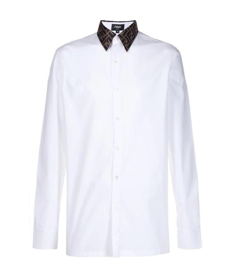 Fendi Logo Collar Tailored Shirt In White
