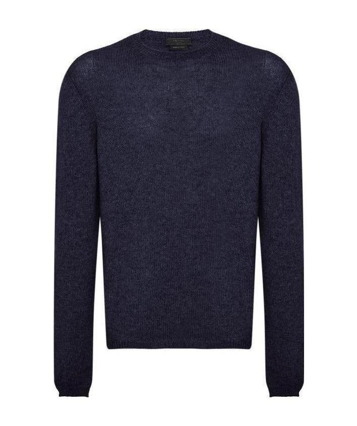 Prada Mens Blue Crewneck Regular-fit Cashmere Jumper In Blue