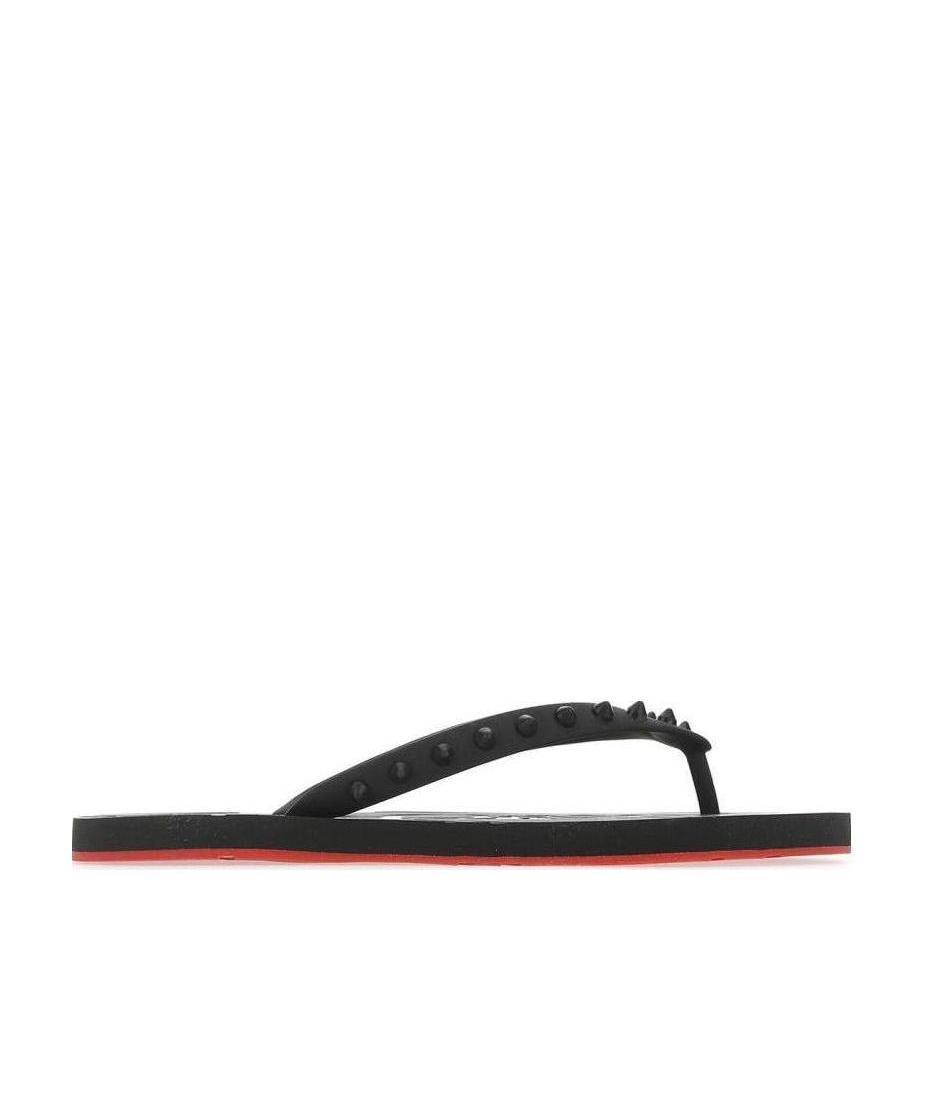 Christian Louboutin Loubi Donna Spike Red Sole Flip Flops In Black