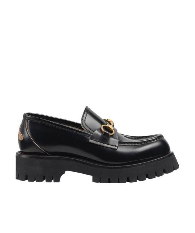 Gucci Leather Loafers With Chunky Sole And Gold-tone Hardware In Black