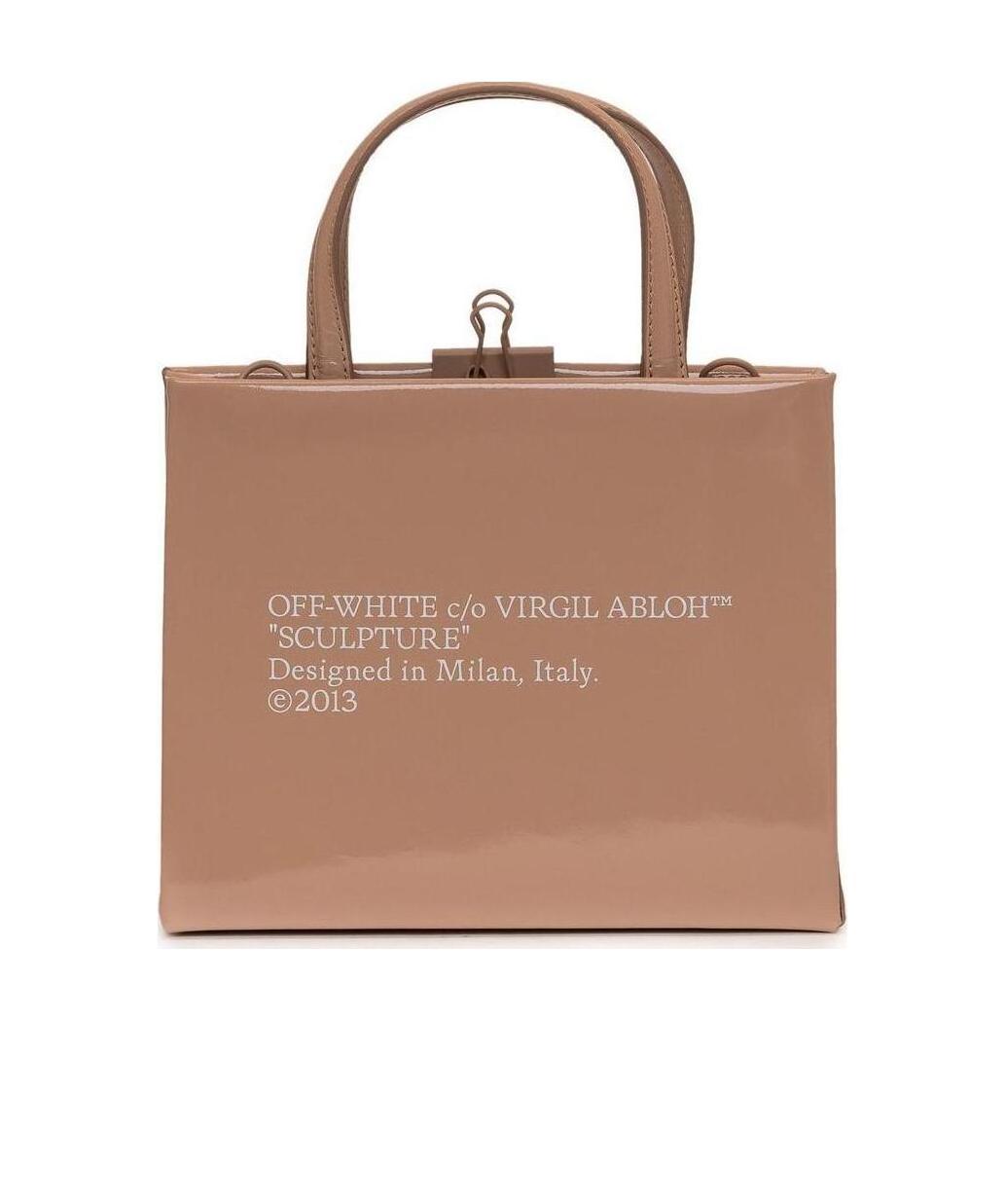 Off-white Patent Leather Square-style Tote In Brown
