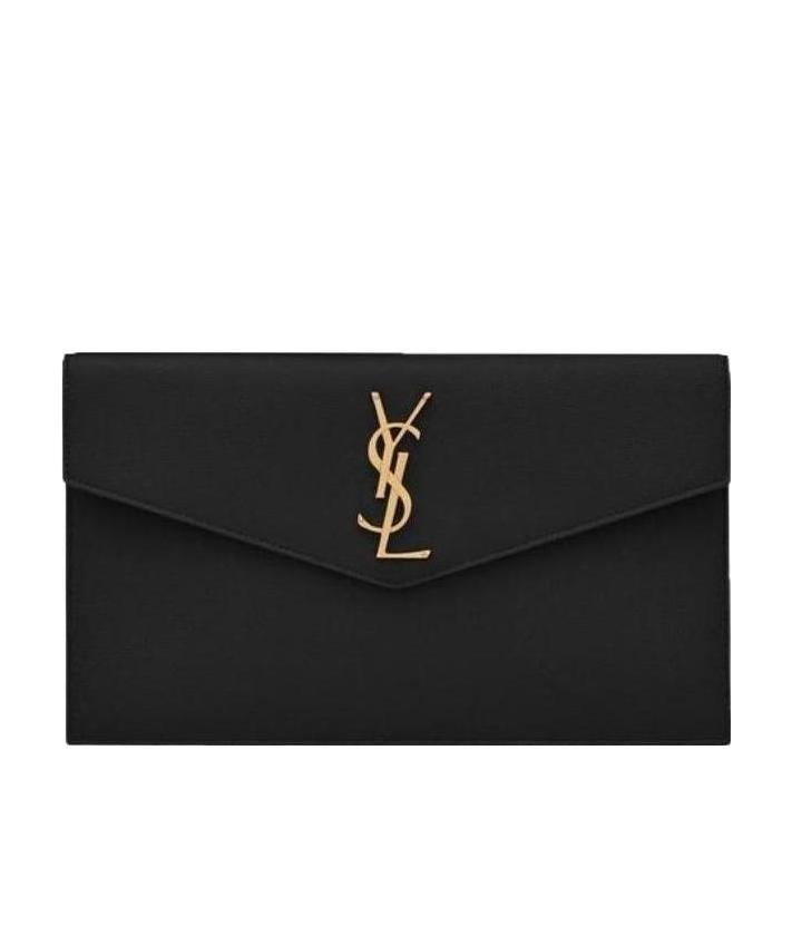 Saint Laurent Medium Monogram Plaque Pouch In Black
