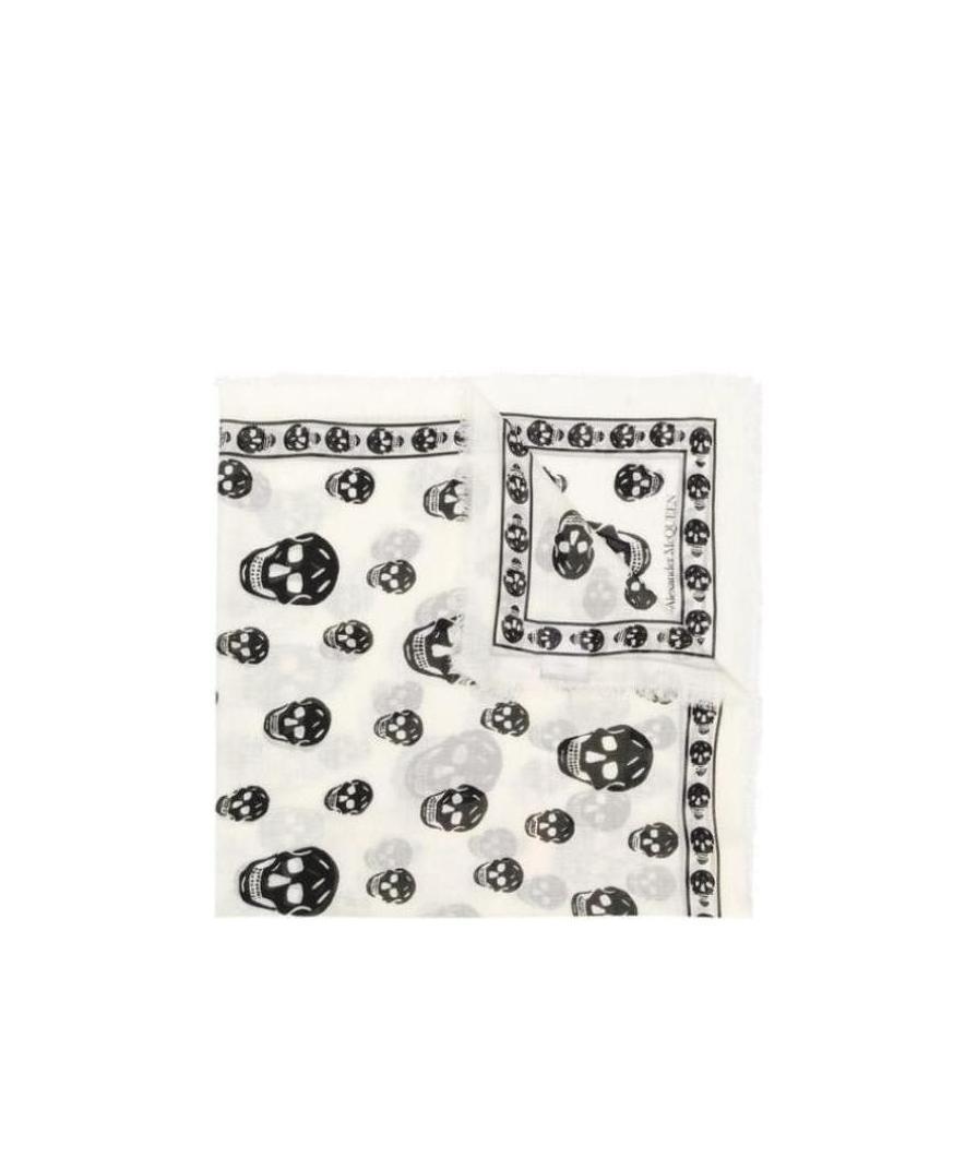 Alexander Mcqueen Printed Satin Foulard In White