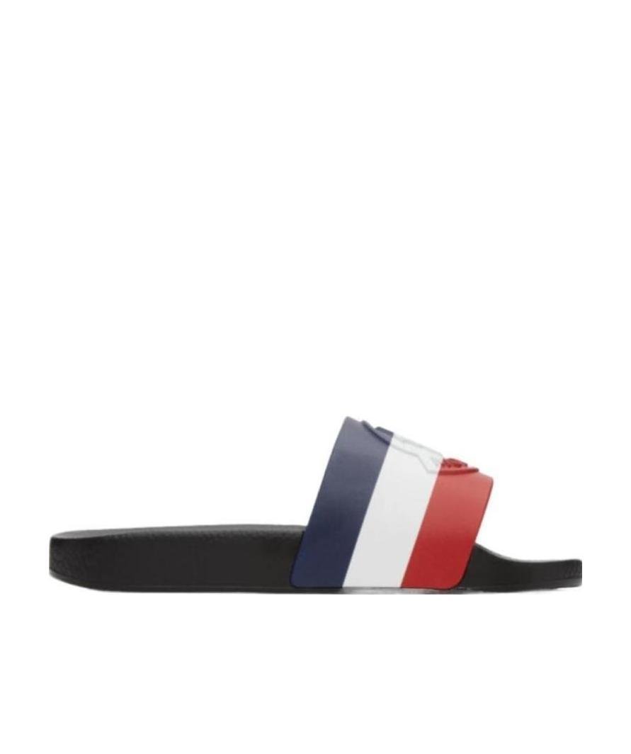 Shop Moncler Signature-stripe Pool Slides In Black