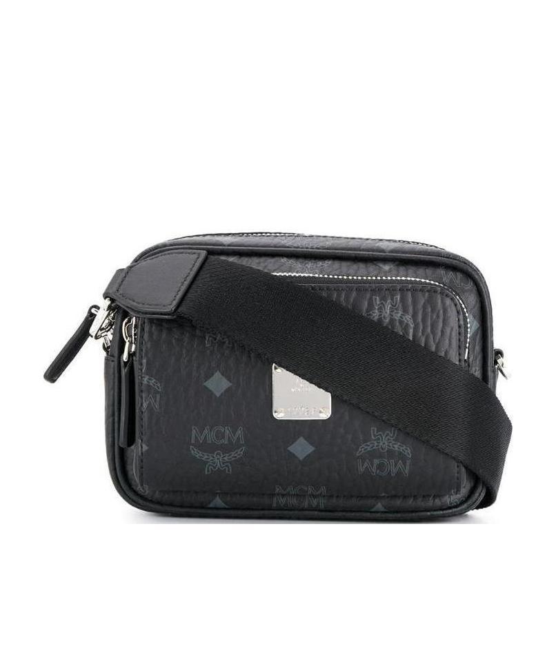 Mcm Visetos Logo Plaque Crossbody Bag In Black