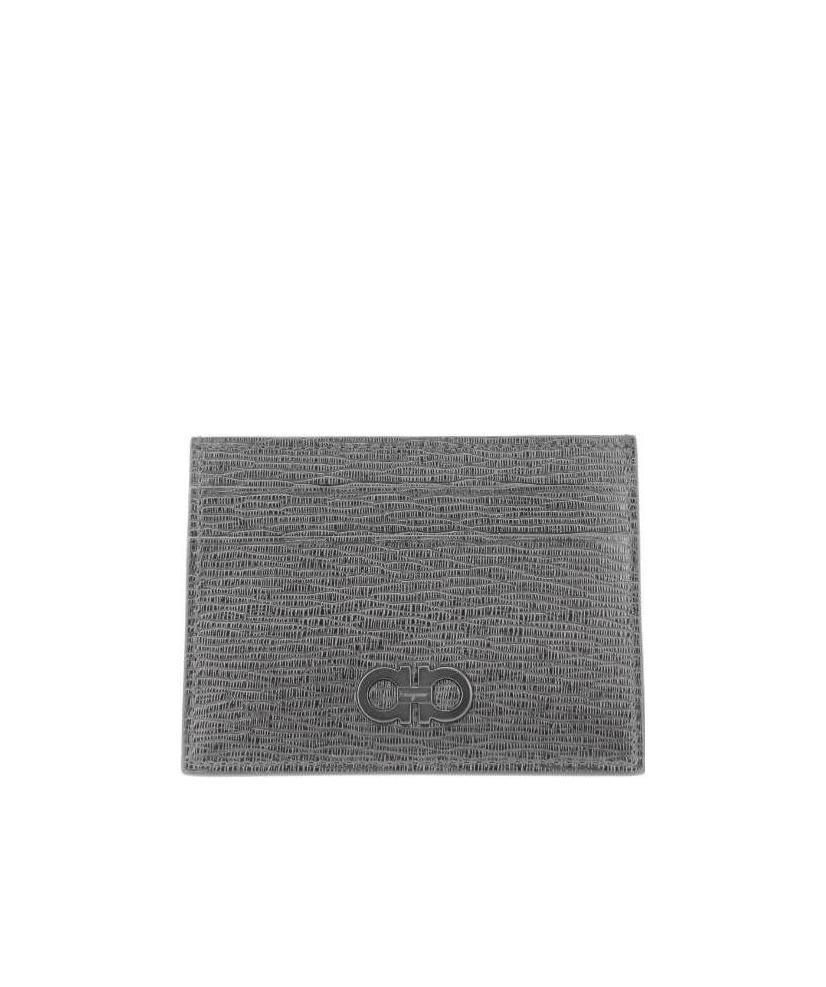 Ferragamo Logo-embossed Leather Cardholder In Gray