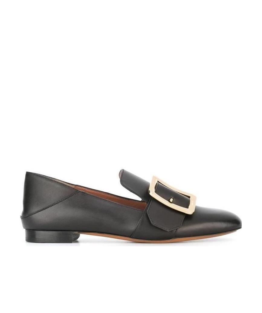 Bally Buckle Leather Loafers Round Toe In Black