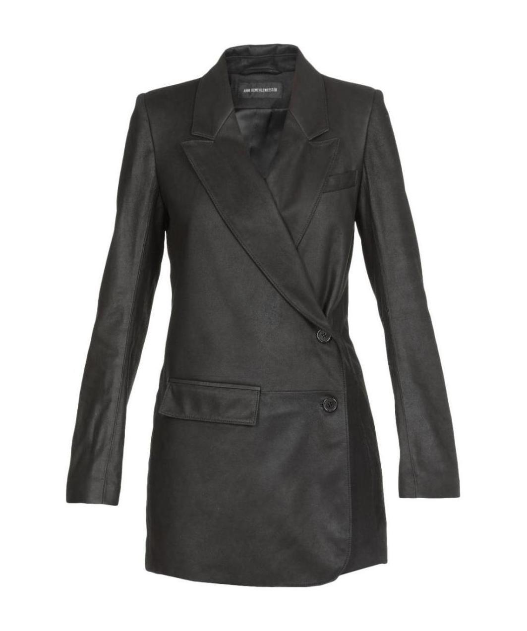 Ann Demeulemeester Off-centre Buttoned Leather Jacket In Black