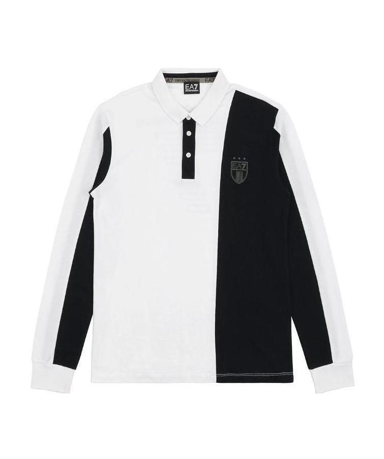 Ea7 Logo Long-sleeved Polo Shirt In White