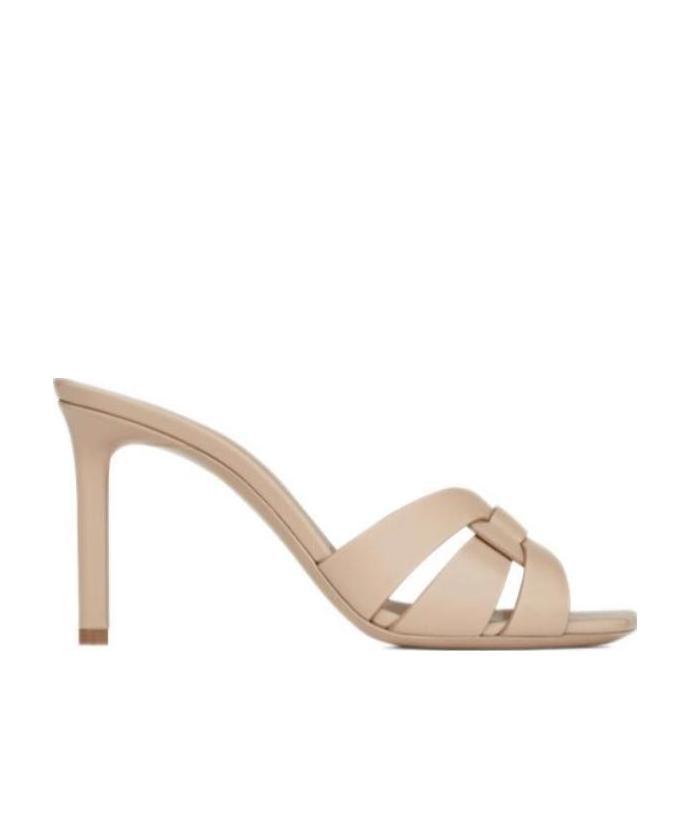 Saint Laurent Women's Dark Beige Tribute Leather Sandals For Fw23 In Nude