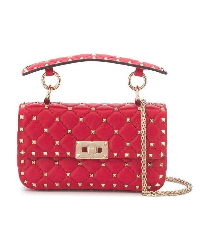Valentino Rockstud Spike Small Leather Shoulder Bag In Red